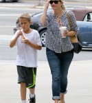Reese Witherspoon took her son, Deacon Phillippe, shopping at the GAP and grabbed Jamba Juice in Santa Monica, California on October 19, 2012.
