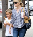 Reese Witherspoon took her son, Deacon Phillippe, shopping at the GAP and grabbed Jamba Juice in Santa Monica, California on October 19, 2012.