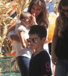 Roselyn Sanchez and husband Eric Winter take their daughter Sebella to the Mr. Bones Pumpkin Patch in West Hollywood, California on October 14, 2012.