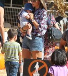 Alessandra Ambrosio and her fiance Jamie Mazur take their children Anja and Noah to the Mr. Bones Pumpkin Patch in West Hollywood, California on October 14, 2012.
