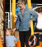 Ali Larter and her husband Hayes Macarthur take their son Theodore to the Mr. Bones pumpkin patch in West Hollywood, CA on October 18, 2012.