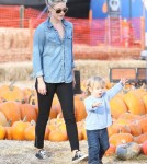 Ali Larter and her husband Hayes Macarthur take their son Theodore to the Mr. Bones pumpkin patch in West Hollywood, CA on October 18, 2012.