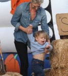 Ali Larter and her husband Hayes Macarthur take their son Theodore to the Mr. Bones pumpkin patch in West Hollywood, CA on October 18, 2012.