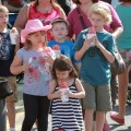 Carnie Wilson and her children, Lola and Luci Bonfiglio, cooled off with snow-cones at the West Hollywood Market in Los Angeles, California on October 7, 2012.