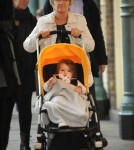 Harper Seven Beckham and David Beckham's mother Sandra Georgina West are spotted out on a stroll in Covent Garden on October 15, 2012 in London, England.