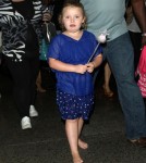 Here Comes Honey Boo Boo' star Alana Thompson and her mom June Shannon take a walk through the Hollywood & Highland mall after appearing on "Jimmy Kimmel Live" on October 15, 2012 in Hollywood, California.