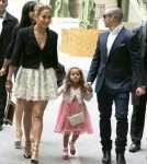 Jennifer Lopez arrives at the Chanel Fashion Show with her daughter Emme and her boyfriend Casper Smart on October 2, 2012 in Paris, France