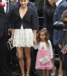Jennifer Lopez arrives at the Chanel Fashion Show with her daughter Emme and her boyfriend Casper Smart on October 2, 2012 in Paris, France