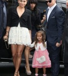 Jennifer Lopez arrives at the Chanel Fashion Show with her daughter Emme and her boyfriend Casper Smart on October 2, 2012 in Paris, France