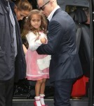 Jennifer Lopez arrives at the Chanel Fashion Show with her daughter Emme and her boyfriend Casper Smart on October 2, 2012 in Paris, France