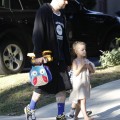 Good Charlotte singer Joel Madden tackles daddy duties as he walks his daughter Harlow and son Sparrow to school on October 15, 2012 in Los Angeles, California.