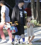 Good Charlotte singer Joel Madden tackles daddy duties as he walks his daughter Harlow and son Sparrow to school on October 15, 2012 in Los Angeles, California.