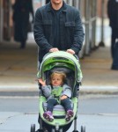 Matt Damon takes his daughter Stella for a walk on a chilly day in New York City, New York on October 9, 2012.