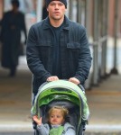 Matt Damon takes his daughter Stella for a walk on a chilly day in New York City, New York on October 9, 2012.