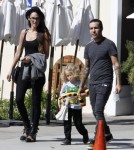 Pete Wentz and his girlfriend Meagan Camper take his son Bronx out for lunch at Sweet Butter in Sherman Oaks, California on October 4, 2012.