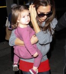 Victoria Beckham And Daughter Harper Arriving On A Flight At LAX