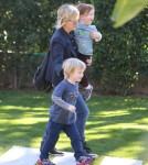 Amy Poehler Takes Her Boys To A Birthday Party