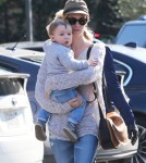 January Jones Takes Baby Xander To Lunch