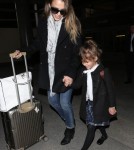 Jessica Alba & Daughter Honor Arriving On A Flight At LAX