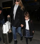 Jessica Alba & Daughter Honor Arriving On A Flight At LAX
