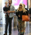 Exclusive... Pregnant Jessica Simpson & Family Arriving On A Flight At LAX