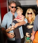 Pregnant Jessica Simpson & Family Arriving On A Flight At LAX