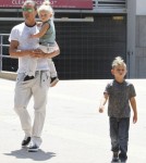 Gavin Rossdale and his kids Kingston and Zuma visit a street art gallery in downtown Los Angeles