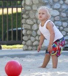 Gwen Stefani is seen with her son Zuma Rossdale at a park in Los Angeles.
