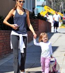 Alessandra Ambrosio and daughter Anja Mazur walking in Santa Monica.