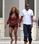 Pregnant Beyonce and Jay-Z as they go for a walk in NYC’s Tribeca neighborhood on Saturday (September 10).