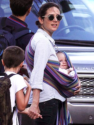 Jennifer Connelly holds tiny daughter Agnes close in a baby