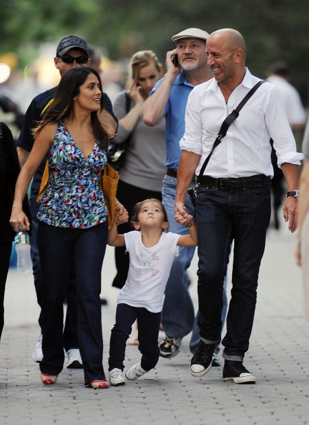 Salma Hayek enjoyed a stroll with her daughter Valentina Pinault her nanny and a friend on September 9, 2011