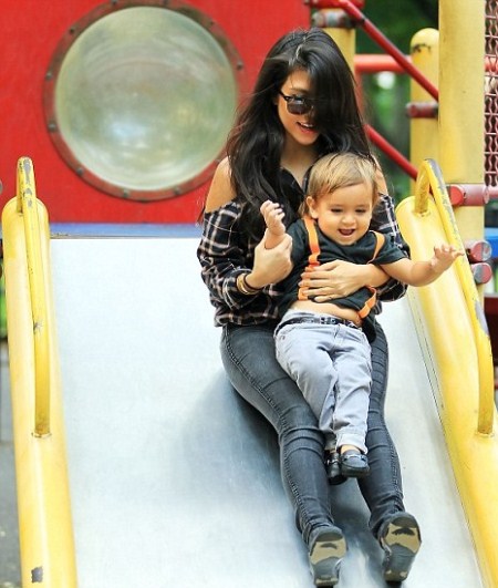 Kourtney Kardashian and Son Mason at the Park in NYC
