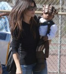 Sandra Bullock dressed up her baby boy, Louis, for a pirate-themed birthday party in Brentwood, California on October 9, 2011.