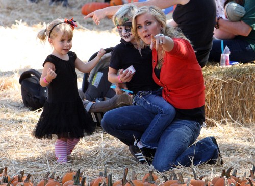 Allison Sweeney takes family to pumpkin patch for the day in Los Angles, Ca on October 8, 2011