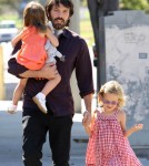 Ben Affleck and daughters Violet and Seraphina in Brentwood, CA on October 1st, 2011.