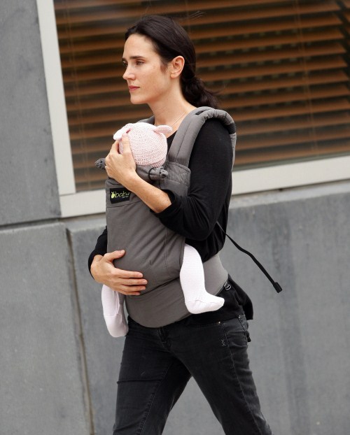 Jennifer Connelly goes out for a walk with baby Agnes Bettany in NYC, NY on October 13, 2011.