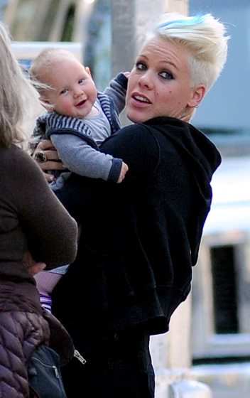 Pink and daughter Willow Sage on the NYC set of her new film Thanks for Sharing on October 18