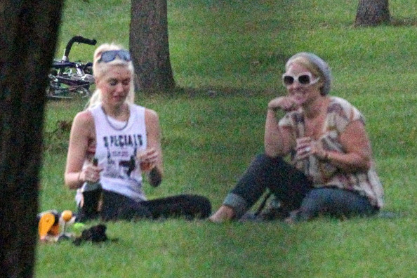 Gwen Stefani at the park with her son Zuma and his nanny in London.