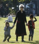 Gwen Stefani enjoys a day in the park playing on the swings with her two sons Kingston and Zuma
