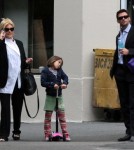 Hugh Jackman joined his wife Deborra-Lee Furness during her morning stroll to school with their daughter Ava on October 12, 2011 in New York City,