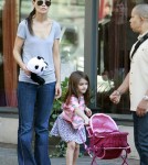 Katie Holmes takes her adorable daughter Suri for a walk as Suri pushes a play stroller for her panda bear stuffed animal in Pittsburgh 10-08-2011