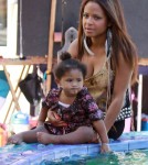 Christina Milian out shopping, eating and playing by the fountain with her daughter Violet Nash in Miami, Florida on October 22, 2011