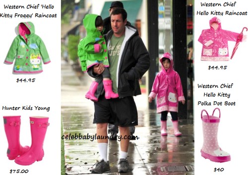 Celeb Baby Style - Rainy Day - Adam Sandler With His Two Daughters Sadie and Sunny