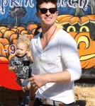 Singer Robin Thicke enjoyed a day at Mr. Bones Pumpkin Patch in Beverly Hills, California on October 9, 2011 with his wife Paula Patton and their son Julian.