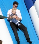 Singer Robin Thicke enjoyed a day at Mr. Bones Pumpkin Patch in Beverly Hills, California on October 9, 2011 with his wife Paula Patton and their son Julian.