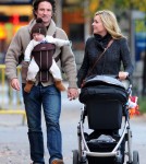 Jane Krakowski and her husband Robert Godley take a stroll through SoHo with their son Bennett