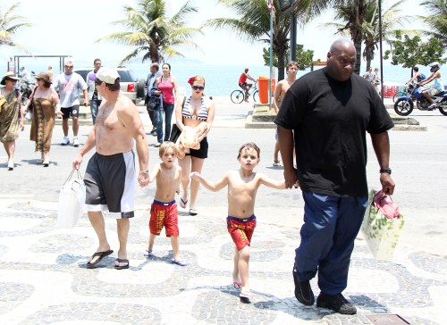 Jamie Spears takes his daughter Britney Spears’s sons, Sean Preston Federline and Jayden James Federline to Ipanema Beach in Rio de Janeiro, Brazil on November 11, 2011.