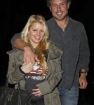 Jessica Simpson, with Eric Johnson shows off a growing baby bump as she leaves Mexicali restaurant in Los Angeles.