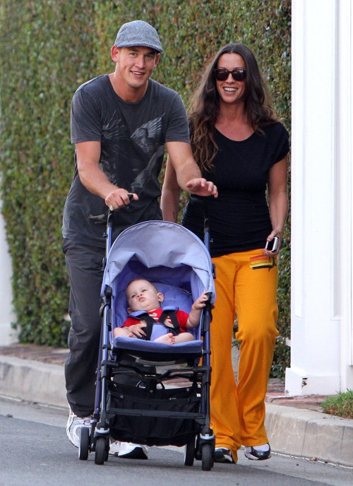 Alanis Morissette and husband Mario Treadway take a walk in Brentwood, CA on August 28, 2011 with son Ever Treadway.